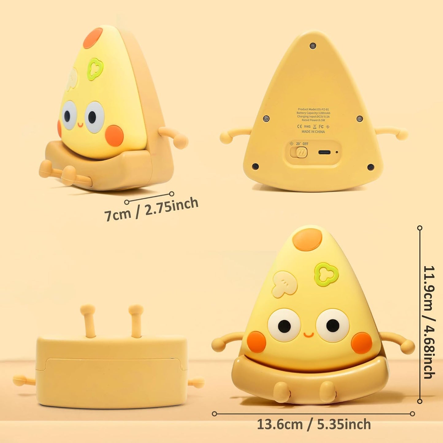 Adorable Pizza Silicone Night Light Pizza Nursery Lamp Rechargeable - Tokui Pty Ltd